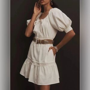 1X by Anthropologie White Somerset puff sleeve mini dress with smocked waist.1X